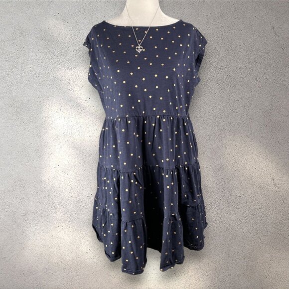 BODEN Romaine Tiered Dress Women’s 10P Navy Gold Polka Dot Pockets Kidcore Retro - Picture 1 of 9